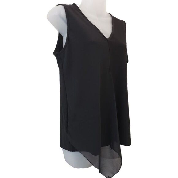 Anne Klein Layered‎ Chiffon Blouse Top Women's XS Black V-Neck Mixed-Media NEW - Picture 2 of 11